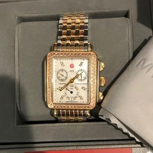 Michele tri tone diamond deco watch